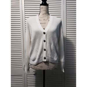 Alya Cropped Knit Cardigan Women's Size Large Ivory Sweater